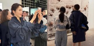 54黎姿帶女兒看展,母女倆摟腰搭肩似閨蜜,15歲女兒跟媽媽一樣高